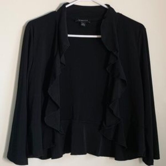 $10 ADD ON ITEM Jessica Black Ruffle Short Cardigan Size M (10-12) (GUC) - Picture 2 of 7